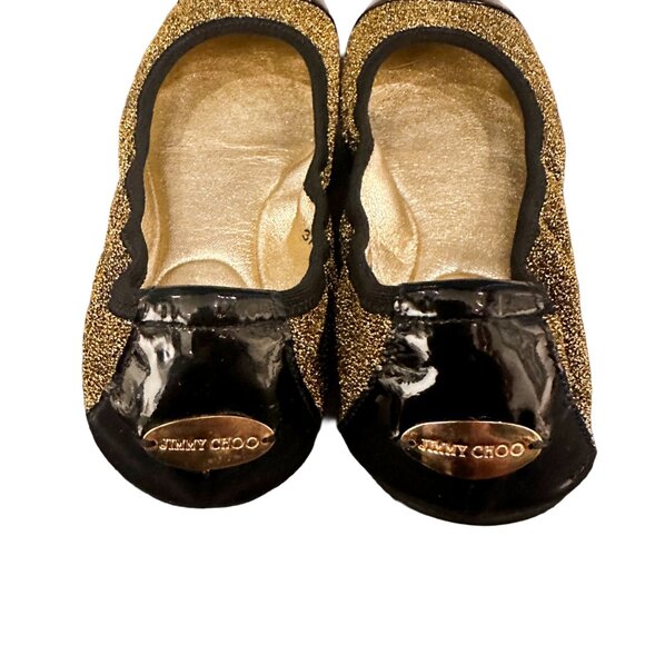 Gold & Black Cap Toe Scrunch Ballet Flats - Picture 2 of 4